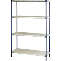 Quantum Storage - 72" High x 18" Wide x 48" Deep, 4 Shelf Ventilated Structural Open Plastic Shelving with Legs - Blue/White, 600 Lb Capacity - Eagle Tool & Supply