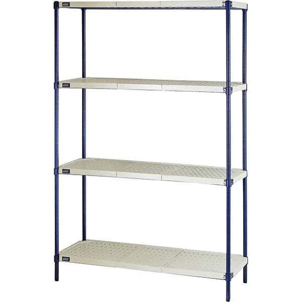 Quantum Storage - 72" High x 24" Wide x 48" Deep, 4 Shelf Ventilated Structural Open Plastic Shelving with Legs - Blue/White, 600 Lb Capacity - Eagle Tool & Supply