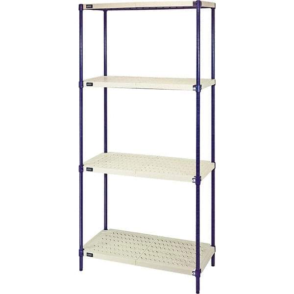 Quantum Storage - 72" High x 24" Wide x 30" Deep, 4 Shelf Ventilated Structural Open Plastic Shelving with Legs - Blue/White, 600 Lb Capacity - Eagle Tool & Supply