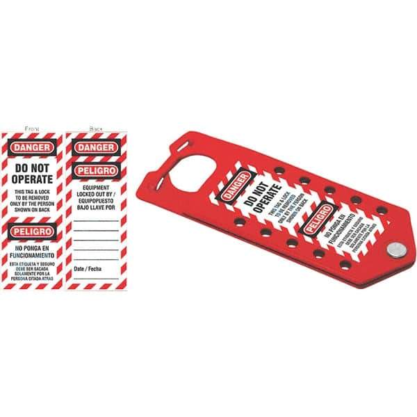 NMC - Single Jaw, 1 to 2" Jaw Diam, 10 PadLocks, Aluminum Lockout Hasp - Scissor Action, 3" Long x 7-1/2" Wide, Red - Eagle Tool & Supply