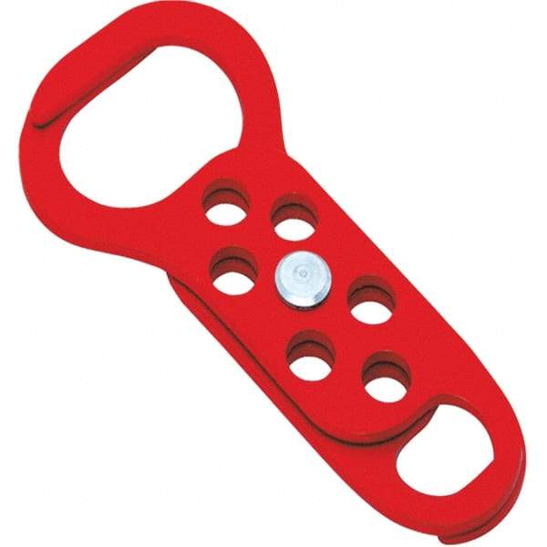 NMC - Double Jaw, 1 to 2" Jaw Diam, 6 PadLocks, Steel Lockout Hasp - Scissor Action, 5-13/32" Long x 2-1/2" Wide, Red - Eagle Tool & Supply