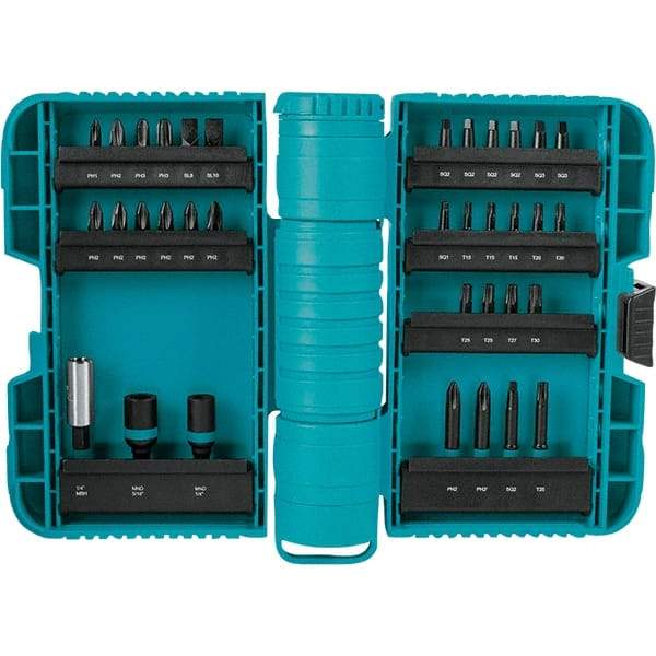 Makita - Power Bit, Insert Bit & Nut Driver Set - 1/4" Hex, #2, 1/4" Drive, Phillips, Slotted, Torx, Square Point - Eagle Tool & Supply