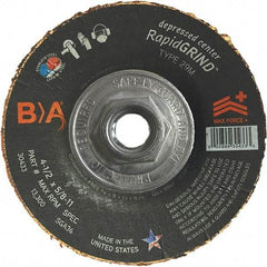 BULLARD - 36 Grit, 4-1/2" Wheel Diam, 1/8" Wheel Thickness, Type 29 Depressed Center Wheel - Coarse/Extra Coarse Grade, Ceramic, 13,300 Max RPM, Compatible with Angle Grinder - Eagle Tool & Supply