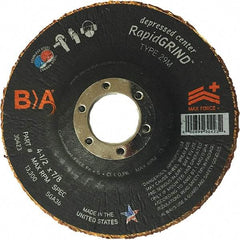 BULLARD - 36 Grit, 4-1/2" Wheel Diam, 1/8" Wheel Thickness, 7/8" Arbor Hole, Type 29 Depressed Center Wheel - Coarse/Extra Coarse Grade, Ceramic, 13,300 Max RPM, Compatible with Angle Grinder - Eagle Tool & Supply