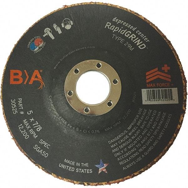 BULLARD - 50 Grit, 5" Wheel Diam, 1/8" Wheel Thickness, 7/8" Arbor Hole, Type 29 Depressed Center Wheel - Coarse Grade, Ceramic, 12,200 Max RPM, Compatible with Angle Grinder - Eagle Tool & Supply