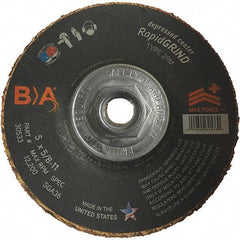 BULLARD - 36 Grit, 5" Wheel Diam, 1/8" Wheel Thickness, Type 29 Depressed Center Wheel - Coarse/Extra Coarse Grade, Ceramic, 12,200 Max RPM, Compatible with Angle Grinder - Eagle Tool & Supply
