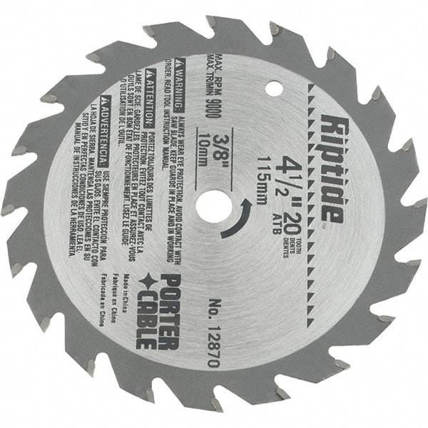 Porter-Cable - 4-1/2" Diam, 3/8" Arbor Hole Diam, 20 Tooth Wet & Dry Cut Saw Blade - Carbide-Tipped, Ripping Action, Standard Round Arbor - Eagle Tool & Supply