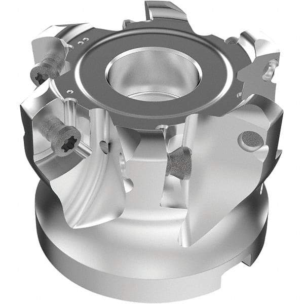 Seco - 6 Inserts, 37.8mm Cutter Diam, 1.8mm Max Depth of Cut, Indexable High-Feed Face Mill - 19.05mm Arbor Hole Diam, 0.185" Keyway Width, 1-1/2" High, R220.21-LP09 Toolholder, LPKT09 Inserts, Series High Feed - Eagle Tool & Supply