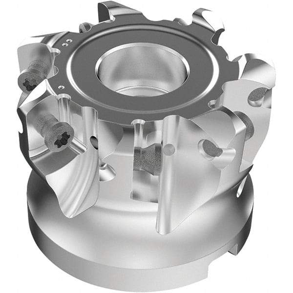 Seco - 7 Inserts, 37.9mm Cutter Diam, 1.8mm Max Depth of Cut, Indexable High-Feed Face Mill - 19.05mm Arbor Hole Diam, 0.185" Keyway Width, 1-1/2" High, R220.21-LP09 Toolholder, LPKT09 Inserts, Series High Feed - Eagle Tool & Supply