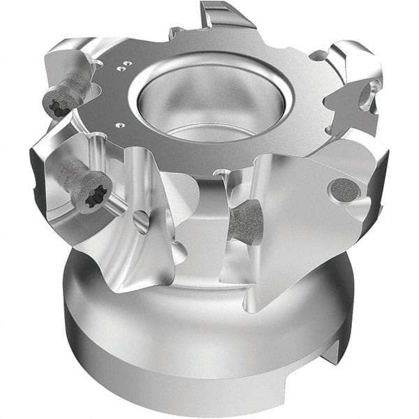 Seco - 6 Inserts, 50mm Cutter Diam, 1.8mm Max Depth of Cut, Indexable High-Feed Face Mill - 22mm Arbor Hole Diam, 0.4094" Keyway Width, 40mm High, R220.21-LP09 Toolholder, LPKT09 Inserts, Series High Feed - Eagle Tool & Supply