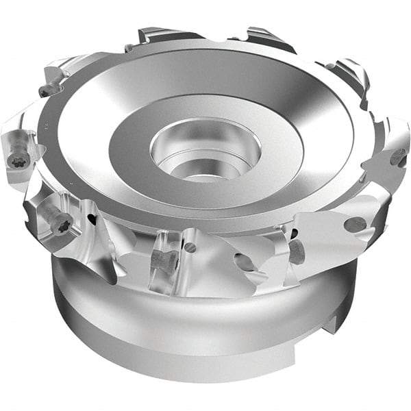 Seco - 10 Inserts, 87mm Cutter Diam, 1.8mm Max Depth of Cut, Indexable High-Feed Face Mill - 32mm Arbor Hole Diam, 0.5669" Keyway Width, 50mm High, R220.21-LP09 Toolholder, LPKT09 Inserts, Series High Feed - Eagle Tool & Supply