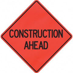 PRO-SAFE - "Construction Ahead," 48" Wide x 48" High Vinyl Traffic Control Sign - Eagle Tool & Supply