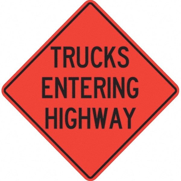 PRO-SAFE - "Trucks Entering Highway," 36" Wide x 36" High Vinyl Traffic Control Sign - Eagle Tool & Supply