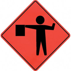 PRO-SAFE - Worker with Directional Flag, 48" Wide x 48" High Vinyl Traffic Control Sign - Eagle Tool & Supply