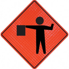 PRO-SAFE - Worker with Directional Flag, 36" Wide x 36" High Vinyl Traffic Control Sign - Eagle Tool & Supply