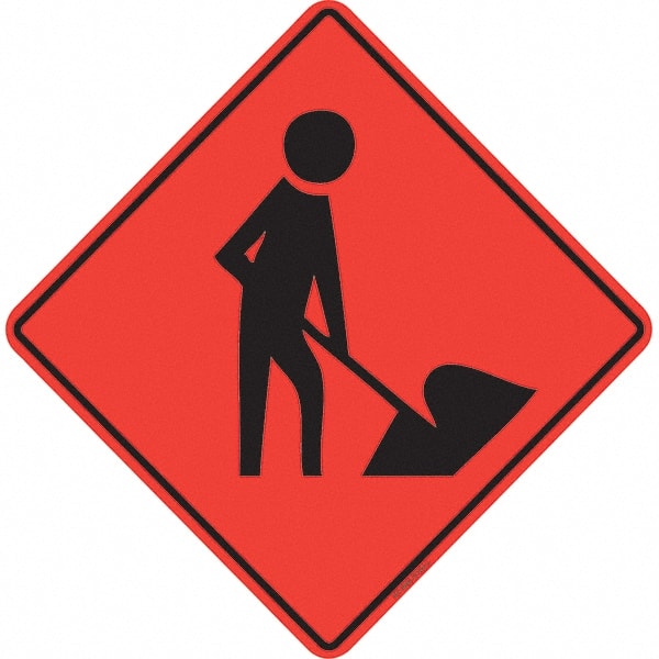 PRO-SAFE - Worker Digging, 36" Wide x 36" High Vinyl Traffic Control Sign - Eagle Tool & Supply