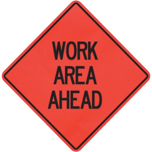 PRO-SAFE - "Work Area Ahead," 36" Wide x 36" High Vinyl Traffic Control Sign - Eagle Tool & Supply
