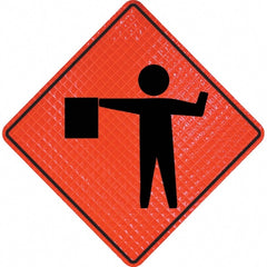 PRO-SAFE - Worker with Directional Flag, 48" Wide x 48" High Vinyl Traffic Control Sign - Eagle Tool & Supply