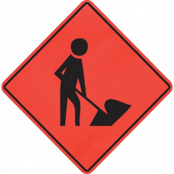 PRO-SAFE - Worker Digging, 48" Wide x 48" High Vinyl Traffic Control Sign - Eagle Tool & Supply