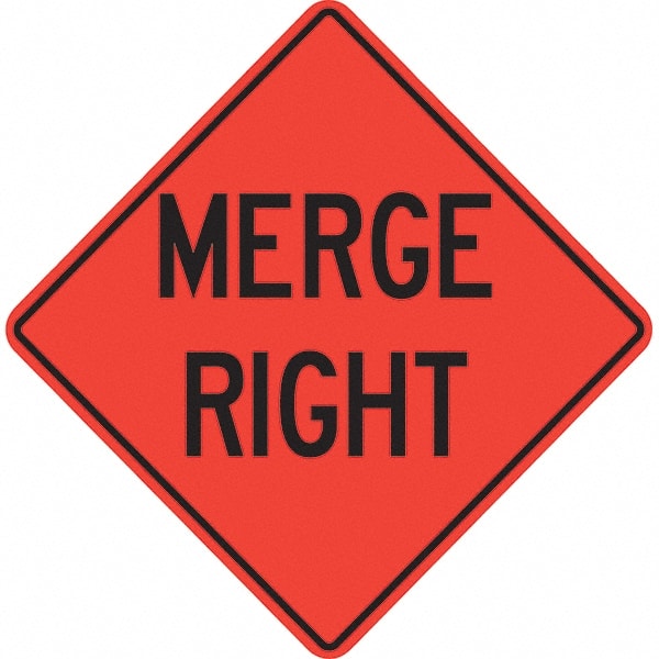 PRO-SAFE - "Merge Right," 36" Wide x 36" High Vinyl Traffic Control Sign - Eagle Tool & Supply