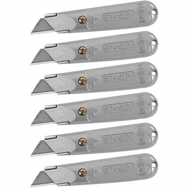 Stanley - Fixed Utility Knife - Aluminum (Color) Aluminum Handle, 18 Blades Included - Eagle Tool & Supply