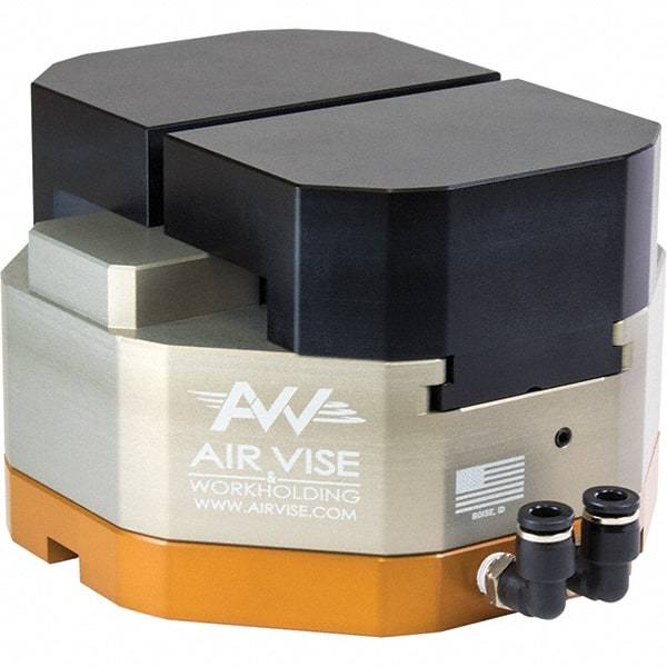 Air Vise Workholding - 4" Jaw Width, 15/16" Throat Depth, Air Precision Self Centering Vise - 200 Max Operating psi - Eagle Tool & Supply