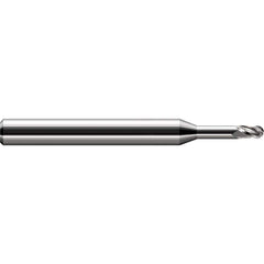 Ball End Mill: 0.04″ Dia, 0.06″ LOC, 4 Flute, Solid Carbide 2-1/2″ OAL, 1/8″ Shank Dia, 30 ° Helix, Uncoated