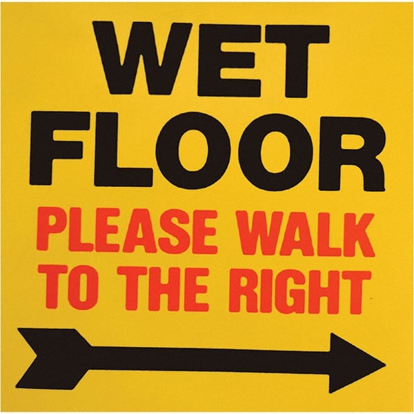 PRO-SAFE - Wet Floor Walk To The Right, 8" Wide x 8" High, Polypropylene Square Floor Sign - Eagle Tool & Supply