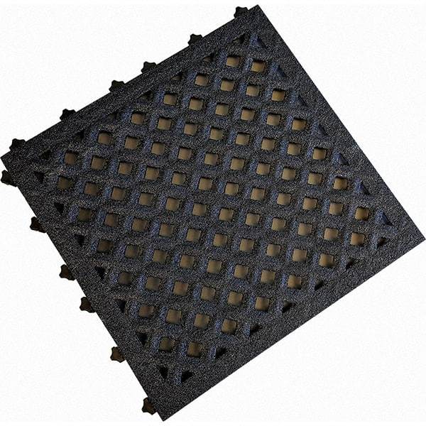 Value Collection - 18" Long x 18" Wide x 1" Thick, Anti-Fatigue Modular Matting Anti-Fatigue Flooring - 2 Interlocking Sides, Black, For Dry & Wet Areas - Eagle Tool & Supply