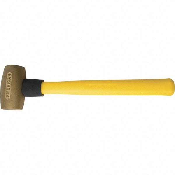 American Hammer - 3-1/2 Lb Brass Nonsparking Hammer - 16" OAL, 3-1/2" Head Length, 2" Face Diam, 14" Fiberglass with Grip Handle - Eagle Tool & Supply