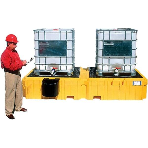 UltraTech - 535 Gal Sump Capacity, Polyethylene TWIN IBC Spill Pallet, Left Side Bucket - 61.6" Long x 22" Wide x 124-1/2" High, 8,000 Lb Capacity, 2 Totes, Includes 1 Left Side Bucket Shelf - Eagle Tool & Supply