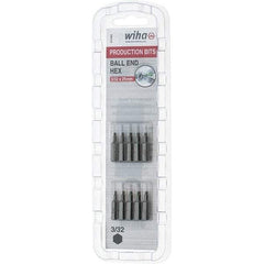 Wiha - 0.093" Ball End Hex Screwdriver Bit - 1/4" Drive, 1" OAL - Eagle Tool & Supply