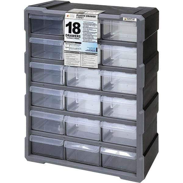 Quantum Storage - 18 Drawer, Small Parts Drawer Cabinet System - 18-3/4" Deep x 6-1/4" Wide x 15" High - Eagle Tool & Supply