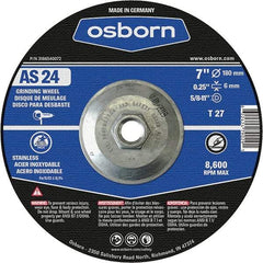 Osborn - 24 Grit, 7" Wheel Diam, 1/4" Wheel Thickness, Type 27 Depressed Center Wheel - Coarse Grade, Aluminum Oxide, 8,600 Max RPM - Eagle Tool & Supply