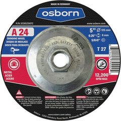 Osborn - 24 Grit, 5" Wheel Diam, 1/4" Wheel Thickness, Type 27 Depressed Center Wheel - Coarse Grade, Aluminum Oxide, 12,225 Max RPM - Eagle Tool & Supply