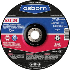Osborn - 24 Grit, 7" Wheel Diam, 1/4" Wheel Thickness, 7/8" Arbor Hole, Type 27 Depressed Center Wheel - Coarse Grade, Ceramic, 8,600 Max RPM - Eagle Tool & Supply