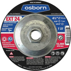 Osborn - 24 Grit, 4-1/2" Wheel Diam, 1/4" Wheel Thickness, Type 27 Depressed Center Wheel - Coarse Grade, Ceramic, 13,280 Max RPM - Eagle Tool & Supply