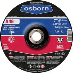 Osborn - 7" 46 Grit Aluminum Oxide Cutoff Wheel - 0.06" Thick, 7/8" Arbor, Use with Angle Grinders - Eagle Tool & Supply