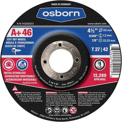 Osborn - 4-1/2" 60 Grit Aluminum Oxide Cutoff Wheel - 0.045" Thick, 7/8" Arbor, Use with Angle Grinders - Eagle Tool & Supply