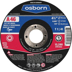 Osborn - 4-1/2" 46 Grit Aluminum Oxide Cutoff Wheel - 0.045" Thick, 7/8" Arbor, Use with Angle Grinders - Eagle Tool & Supply