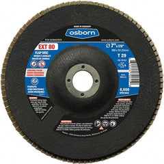 Osborn - 80 Grit, 7" Disc Diam, 7/8" Center Hole, Type 29 Ceramic Flap Disc - 8,600 Max RPM, Fiberglass Backing, Arbor Attaching System, Coated - Eagle Tool & Supply