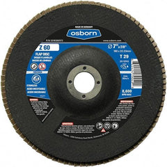 Osborn - 60 Grit, 7" Disc Diam, 7/8" Center Hole, Type 29 Zirconia Alumina Flap Disc - 8,600 Max RPM, Fiberglass Backing, Arbor Attaching System, Coated - Eagle Tool & Supply