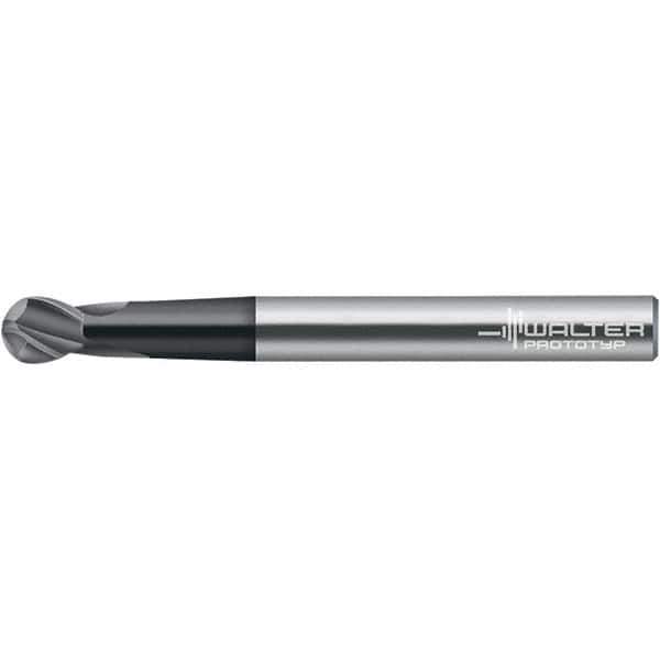 Walter-Prototyp - 10mm Diam, 11mm LOC, 2 Flute Solid Carbide Ball End Mill - TiAlN Finish, 100mm OAL, 10mm Shank Diam - Eagle Tool & Supply
