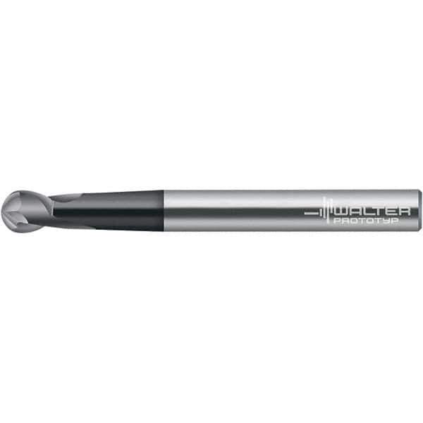 Walter-Prototyp - 10mm Diam, 11mm LOC, 2 Flute Solid Carbide Ball End Mill - TiAlN Finish, 100mm OAL, 10mm Shank Diam - Eagle Tool & Supply