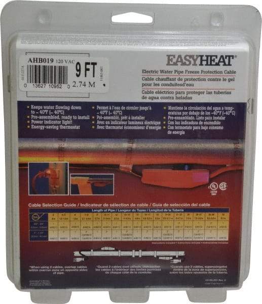 EasyHeat - 9' Long, Preassembled, Fixed Length, Fixed Wattage, Protection Heat Cable - 120 Input Volts, 63 Watts - Eagle Tool & Supply