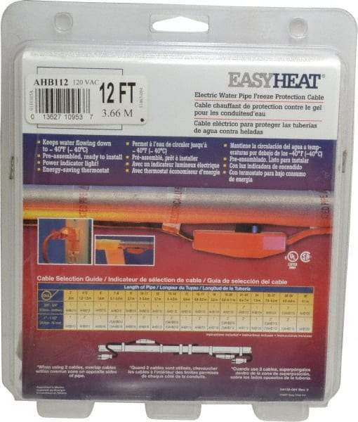 EasyHeat - 12' Long, Preassembled, Fixed Length, Fixed Wattage, Protection Heat Cable - 120 Input Volts, 84 Watts - Eagle Tool & Supply