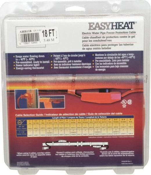 EasyHeat - 18' Long, Preassembled, Fixed Length, Fixed Wattage, Protection Heat Cable - 120 Input Volts, 126 Watts - Eagle Tool & Supply