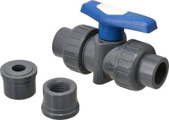 Simtech - 1/2" Pipe, Full Port, PVC True Union Design Ball Valve - Inline - Two Way Flow, FNPT x FNPT (with Socket Adapter) Ends, Tee Handle, 232 WOG - Eagle Tool & Supply