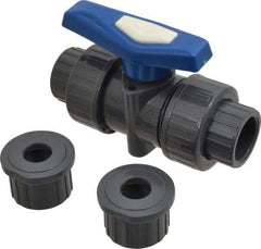 Simtech - 3/4" Pipe, Full Port, PVC True Union Design Ball Valve - Inline - Two Way Flow, FNPT x FNPT (with Socket Adapter) Ends, Tee Handle, 232 WOG - Eagle Tool & Supply