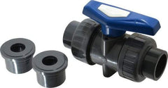 Simtech - 1" Pipe, Full Port, PVC True Union Design Ball Valve - Inline - Two Way Flow, FNPT x FNPT (with Socket Adapter) Ends, Tee Handle, 232 WOG - Eagle Tool & Supply
